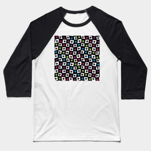 Floral Checker Board - black with bright colors Baseball T-Shirt